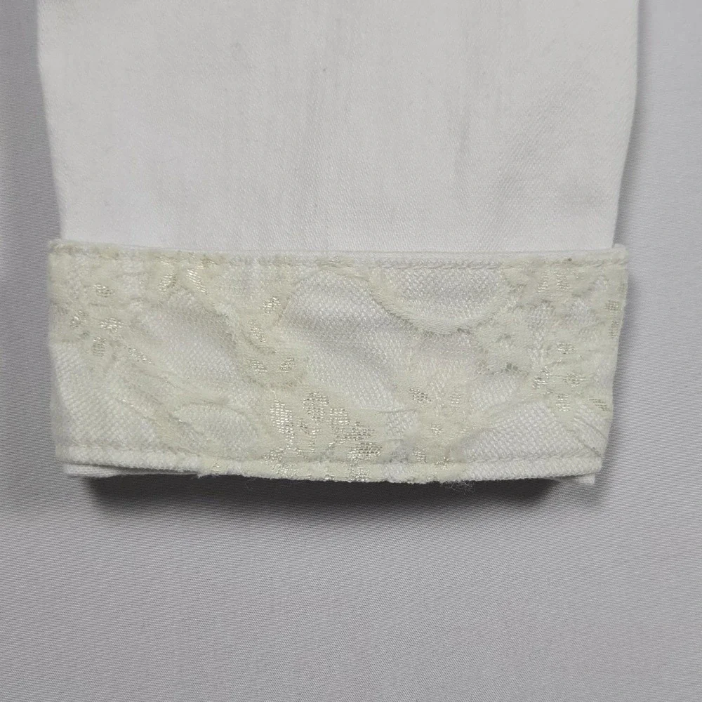 Daytrip White Denim Jacket M Rhinestone Lace Back‎ Trucker Western Glam Coquette